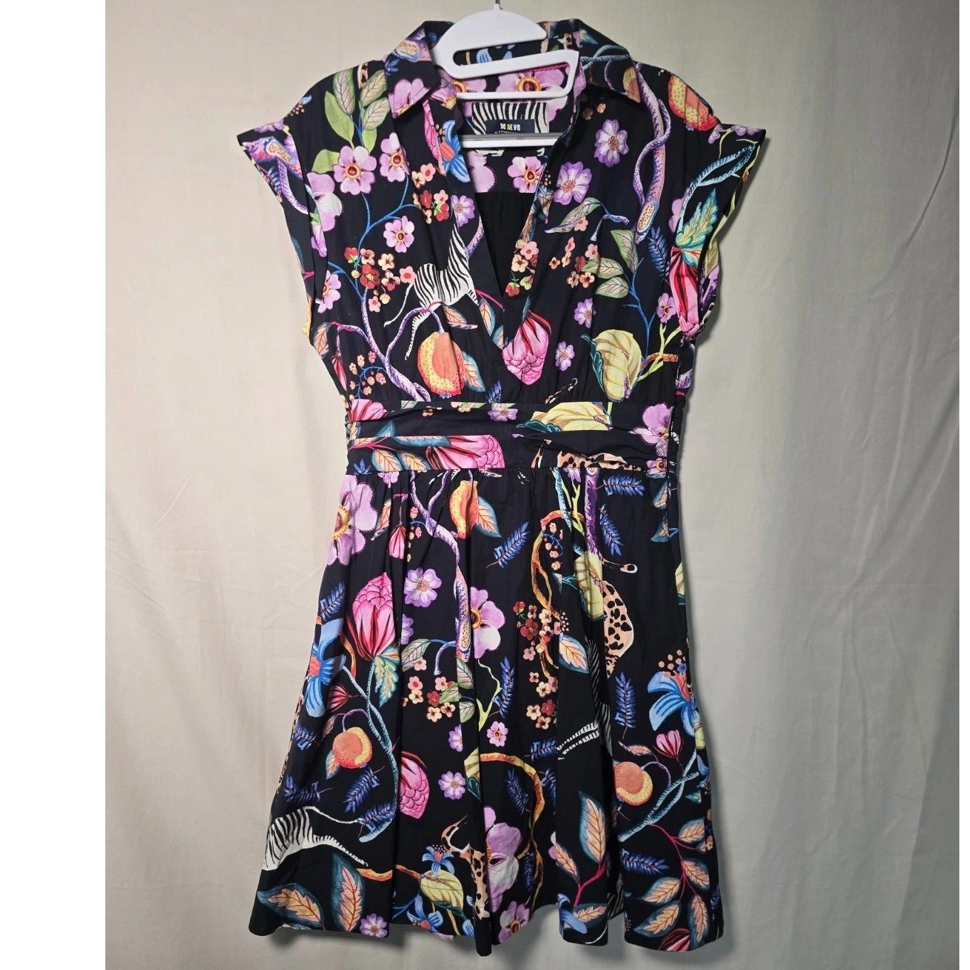 Maeve Anthropologie Jungle Print Zebra Giraffe Dress Black Floral Size 6 999